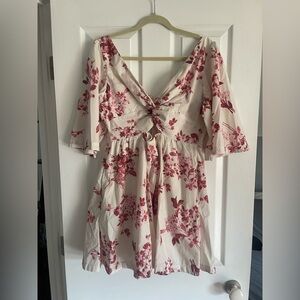 Abercrombie & Fitch Cream Midi Dress with Red Floral Print